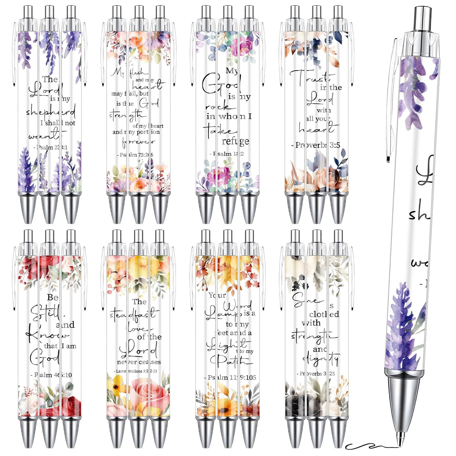 Wxiben Bible Verse Ballpoint Pens Gifts 24 Pcs Inspirational Floral Pens Set ...