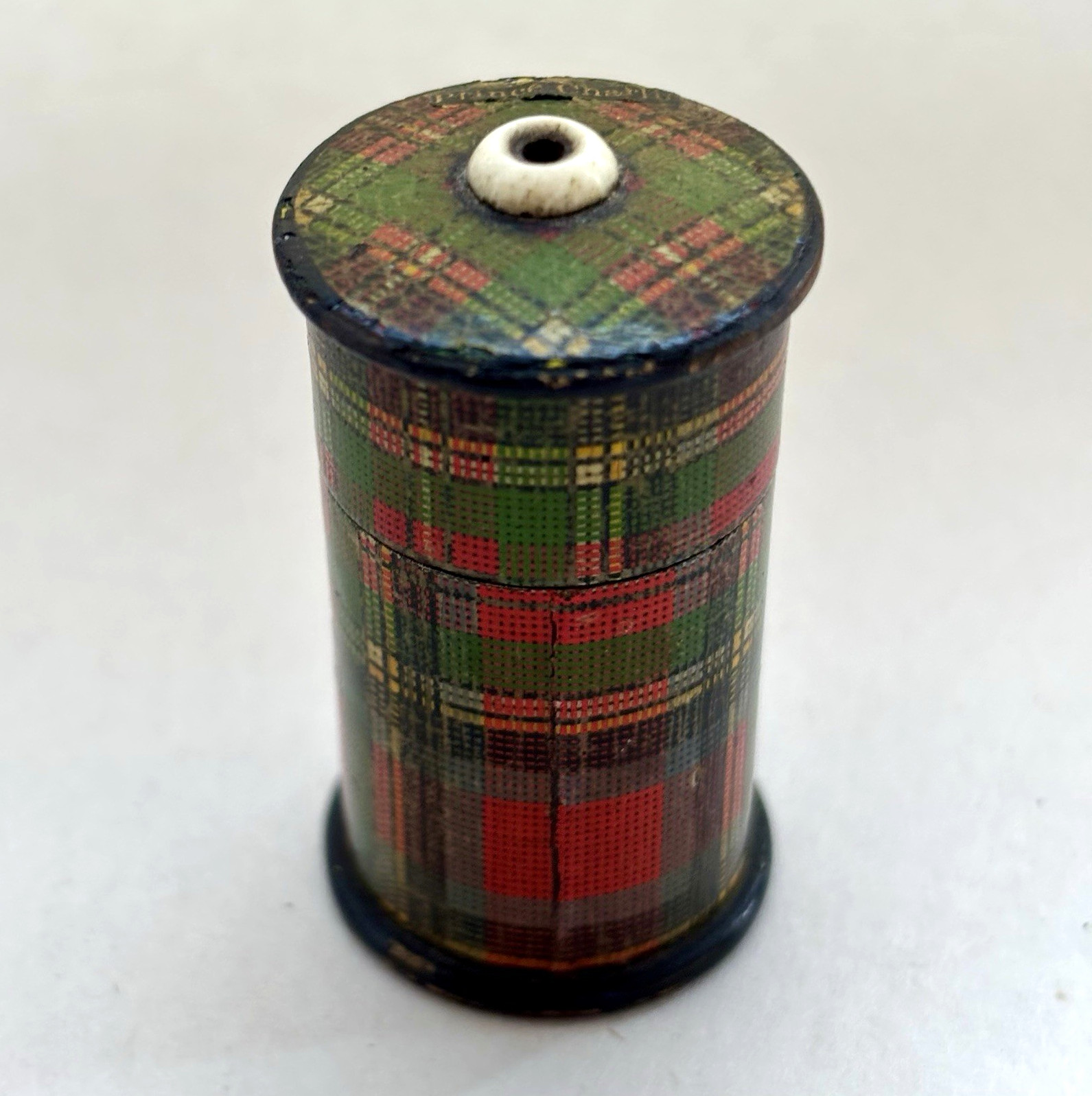Antique Tartanware Miniature Go to Bed Match Safe Prince Charlie Tartan Plaid 