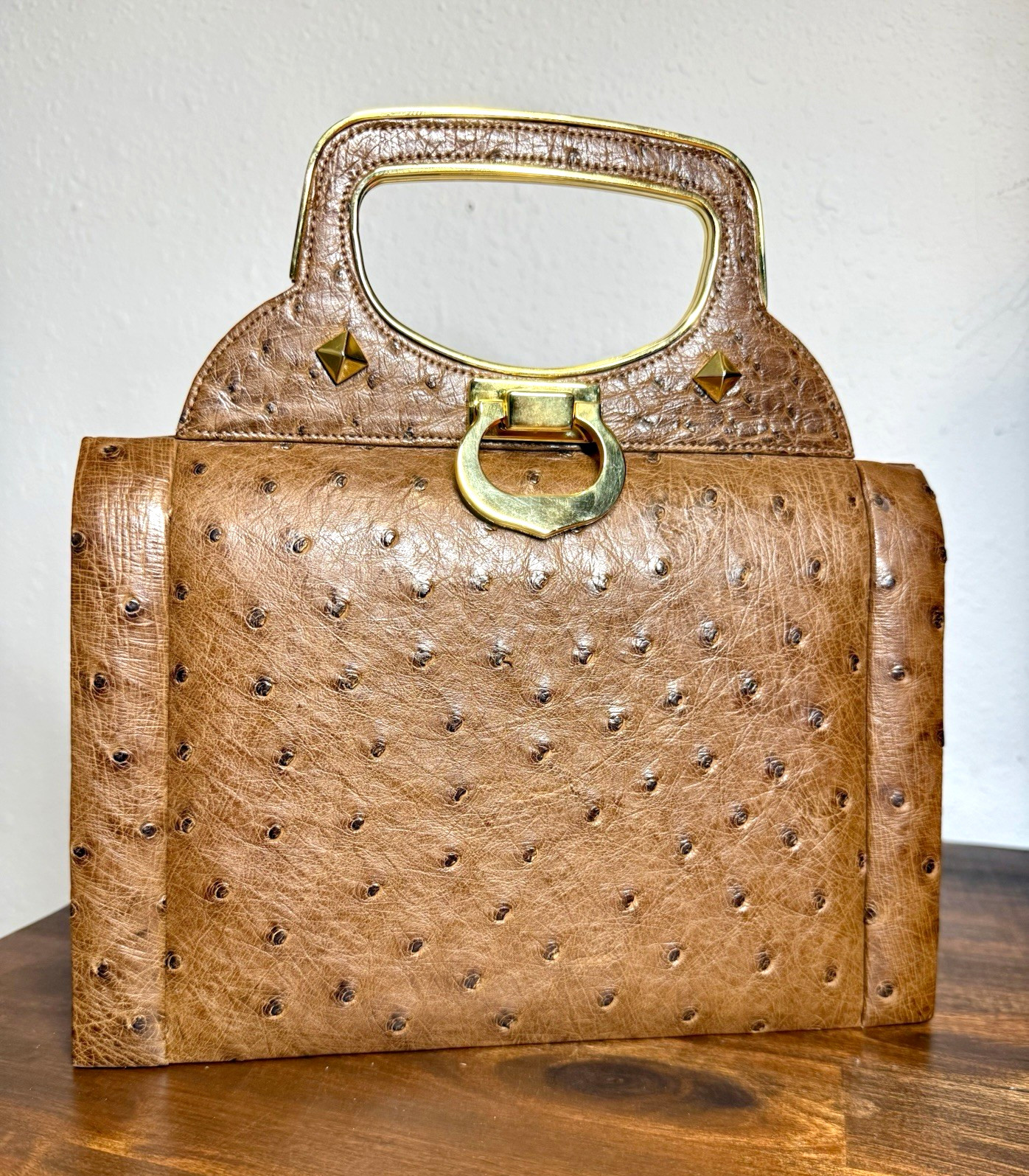 RARE Vintage Finesse La Model Genuine Ostrich Leather Top Handle Bag Handbag