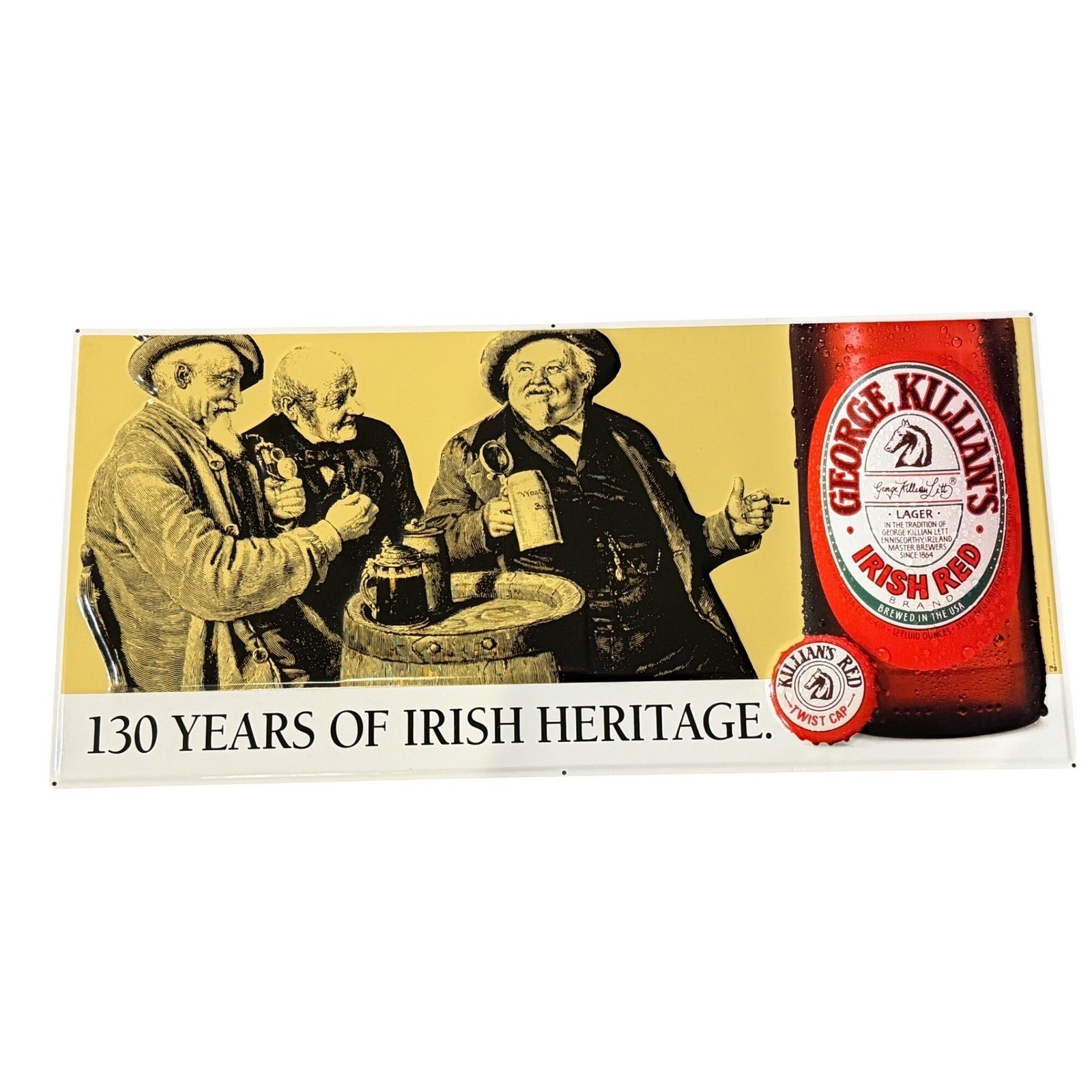 Vintage 1995 George Killian\'s Irish Red Lager Metal Beer Sign Heritage 29x14\