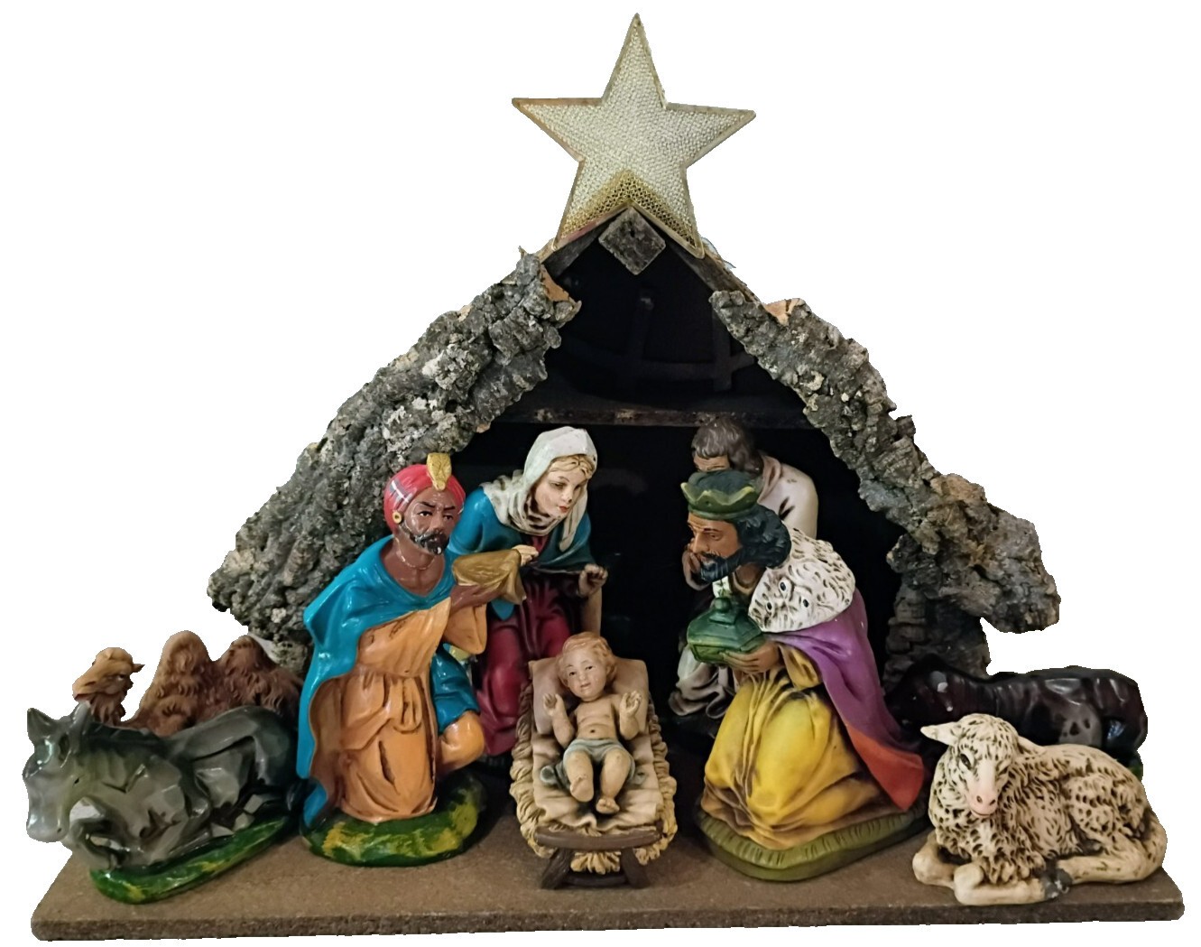 VTG 12 Piece Wood Germany Nativity Set Jesus Sheep Donkey Mary Joseph Ships Free