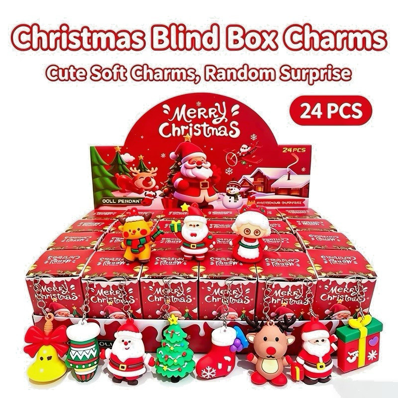 New 24 Pack Christmas Keychains Mini Toys Mystery Box Santa Claus Sensory Bundle