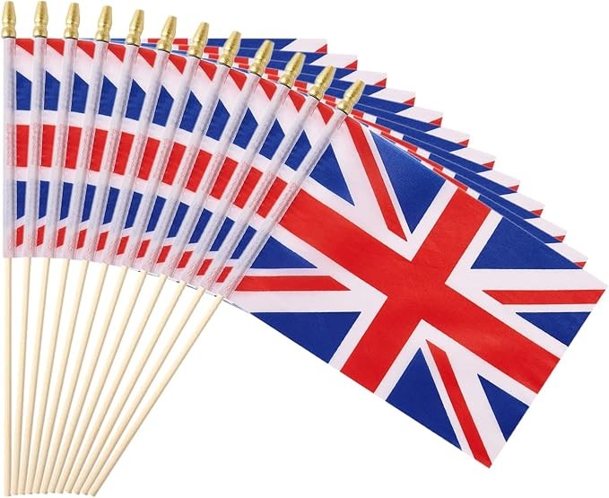 25Pack Small British UK Flag Handheld Mini Britain Flag on Stick 5x8 Inch