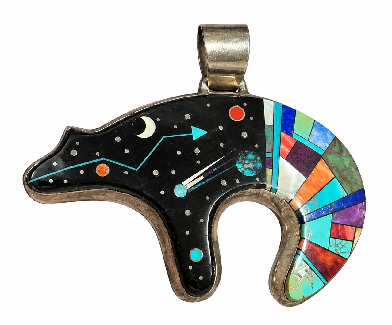 Alvin Yellowhorse Bear Pendant Star Moon Sterling Silver Native American Rare Lg