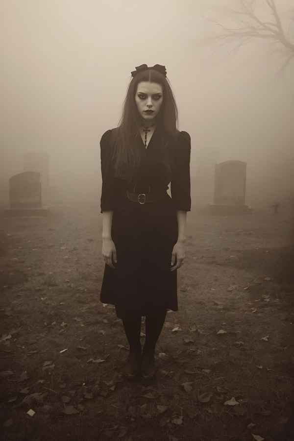 Creepy Gothic Woman Foggy Cemetery Horror 4x6 Photo