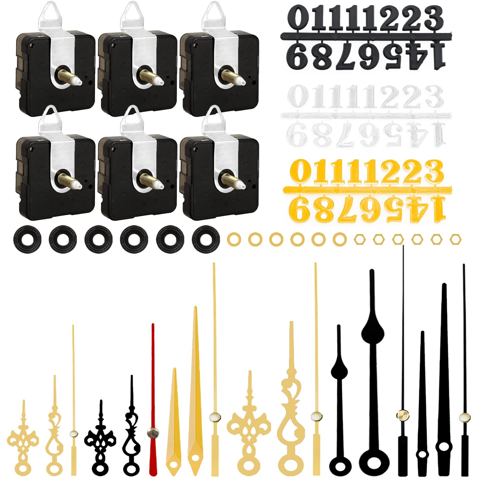 6pcs High Torque Quartz Clock Movement Mechanism Replacement Clock Numerals