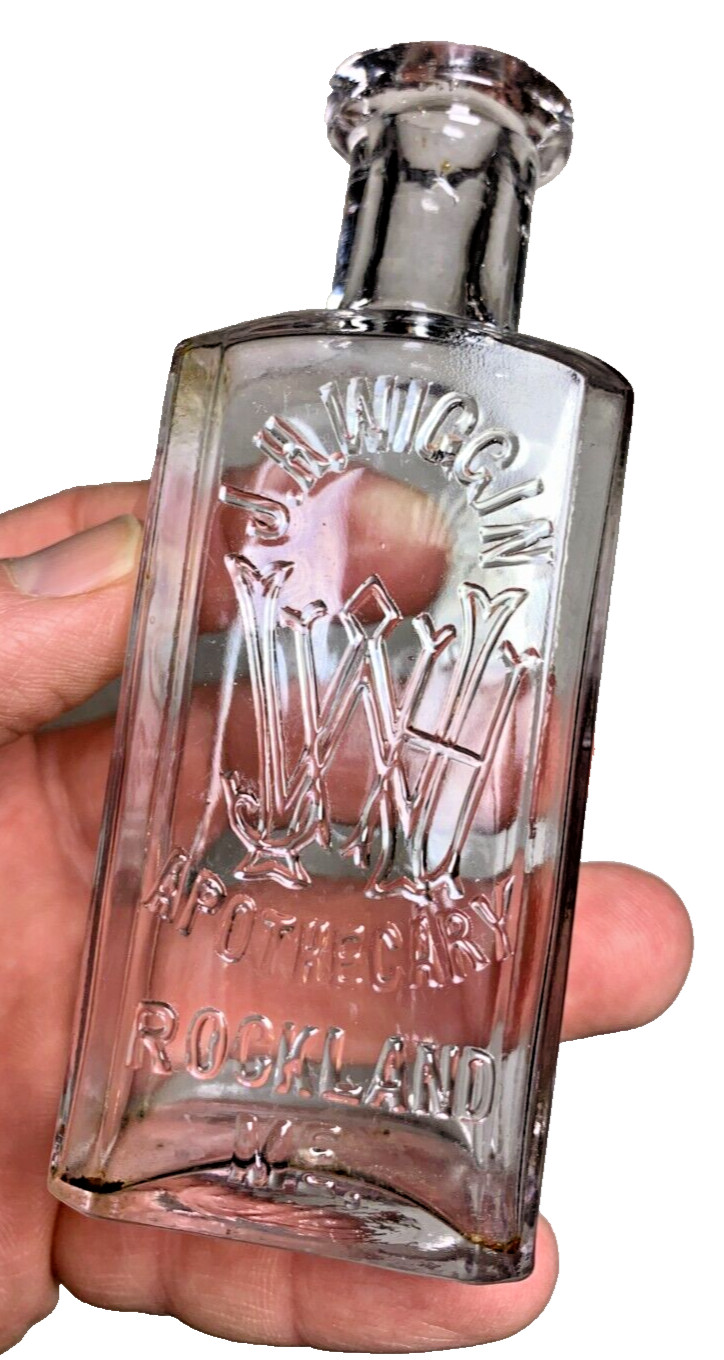 Rare Antique J. H. J H Wiggin Wiggins Apothecary Medicine Bottle ROCKLAND MAINE