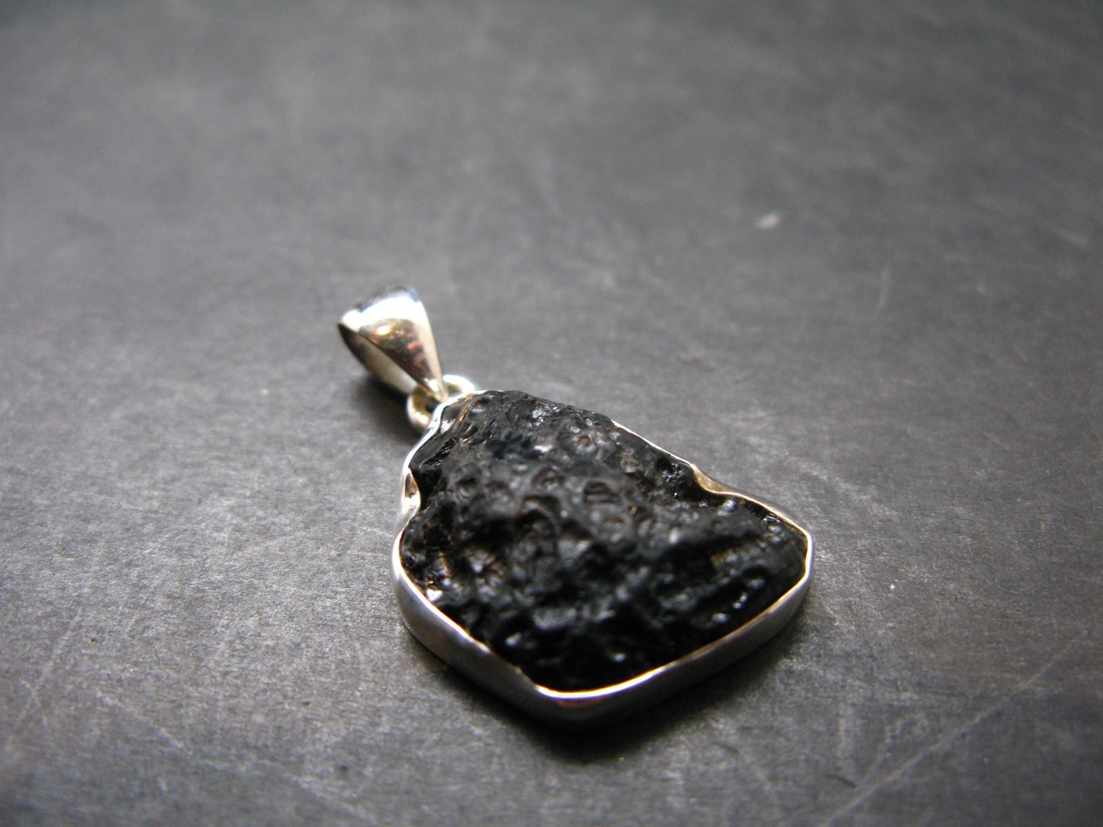 Tibetan Black Tektite Silver Pendant From Tibet - 1.2\