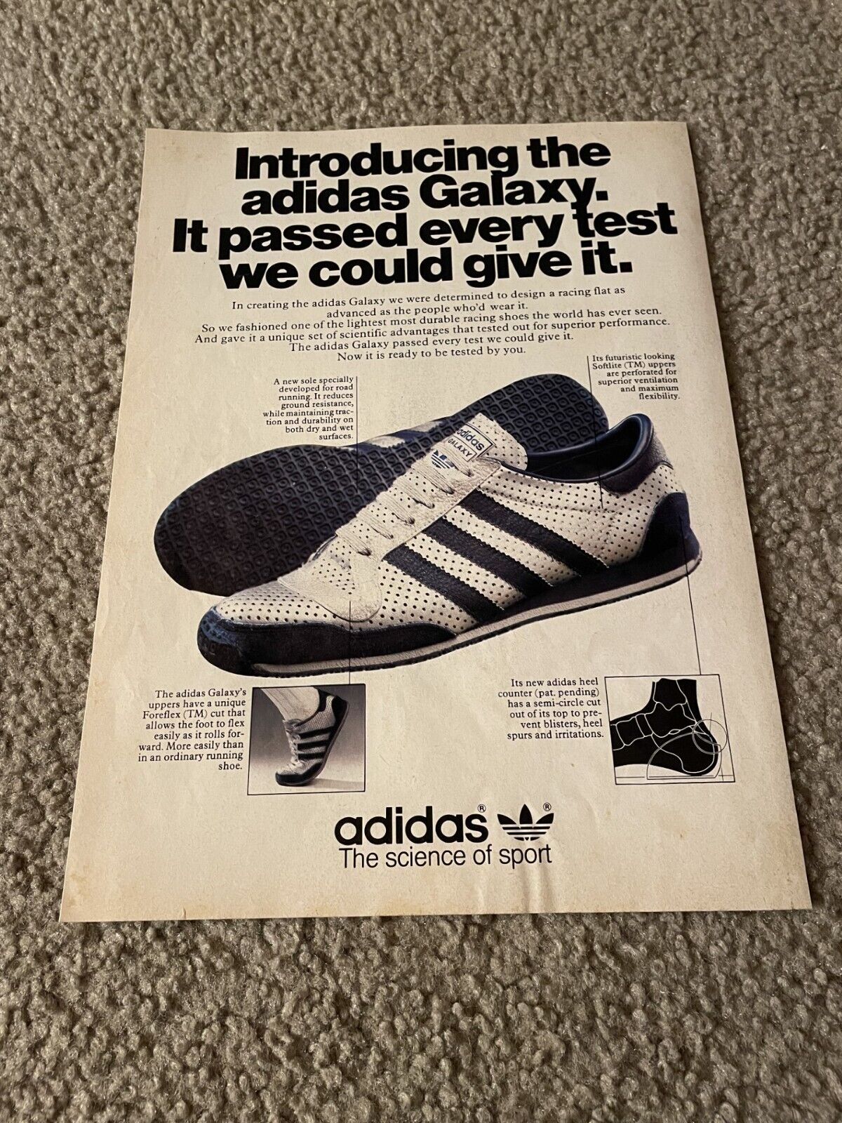 Vintage 1979 ADIDAS GALAXY Running Shoes Poster Print Ad 1970s
