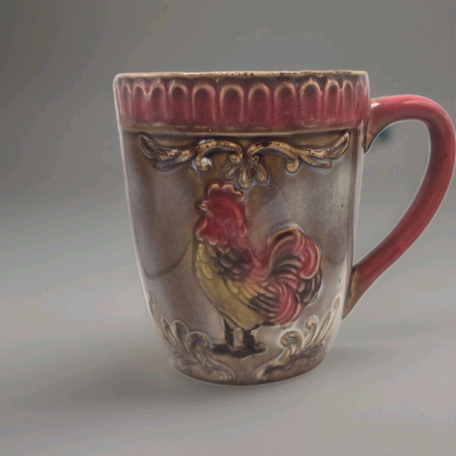 VTG Otagiri Style Rooster Mug Embossed 3D Pottery Country Farmhouse Coffee Cup 