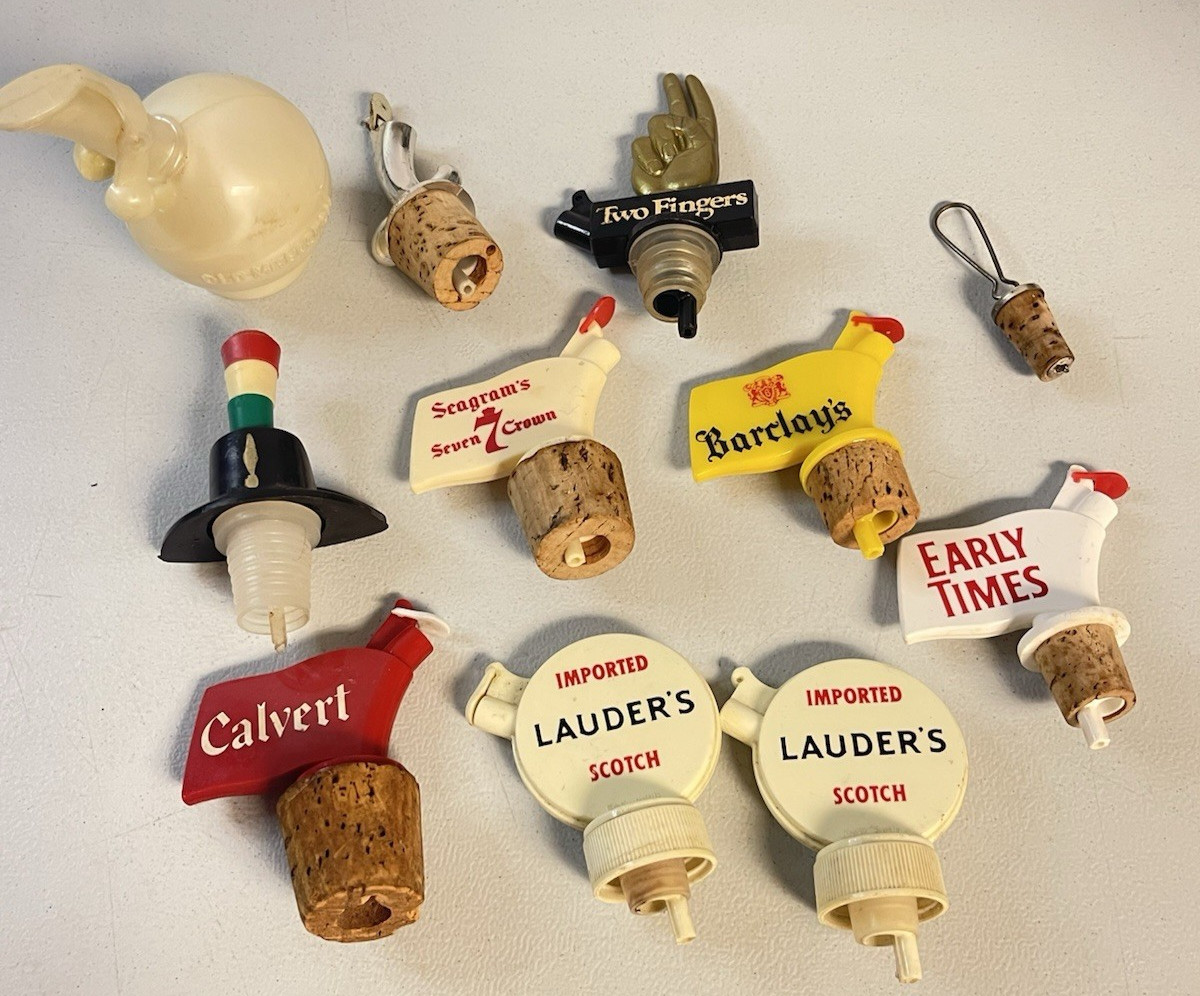 Lot Vintage Alcohol Liquor Bottle Topper Pourer Pour Spout Cork Stops