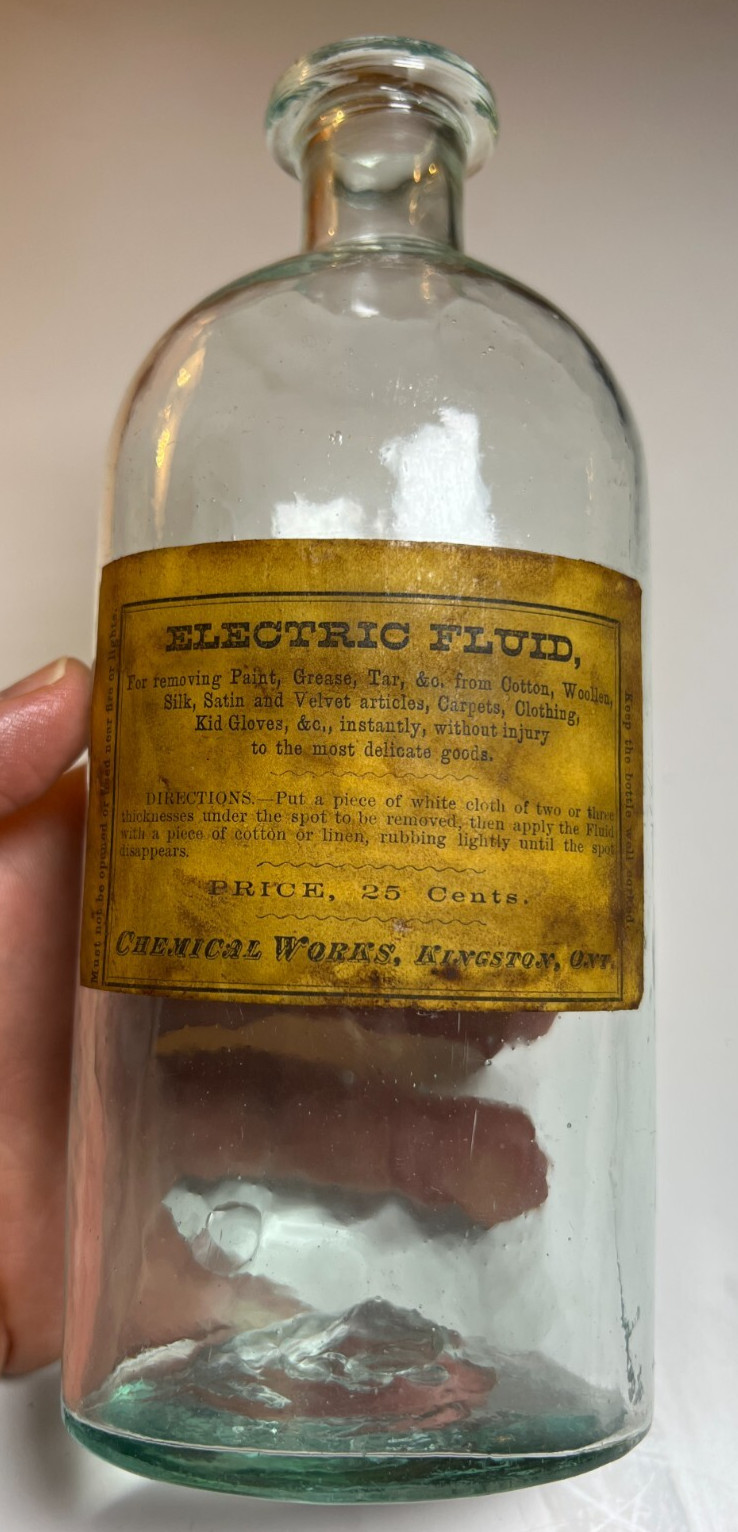 Antique Electric Fluid Bottle Kingston Ontario Label Open Pontil 1850s - 1860s