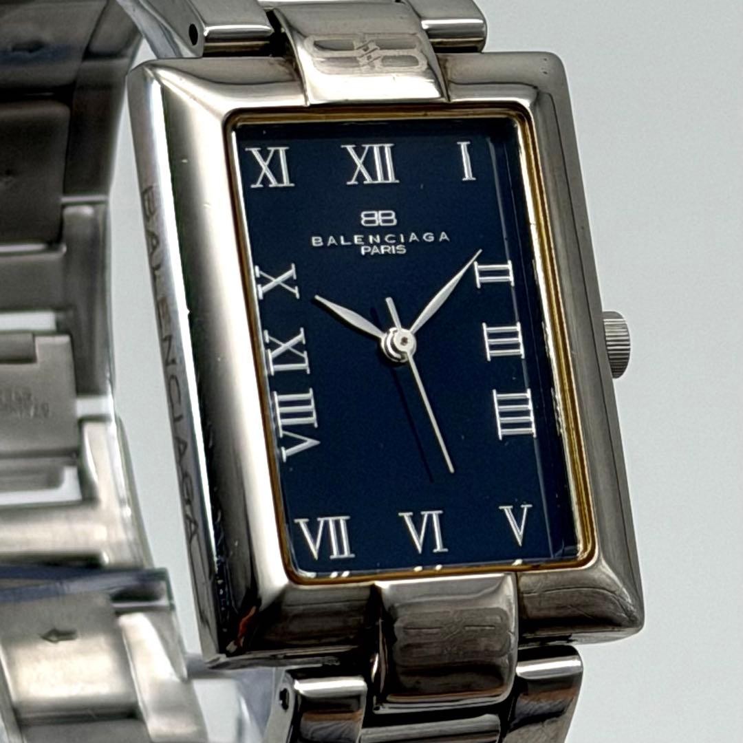 Working Balenciaga Rectangular Roman Men\'s Quartz Wristwatch