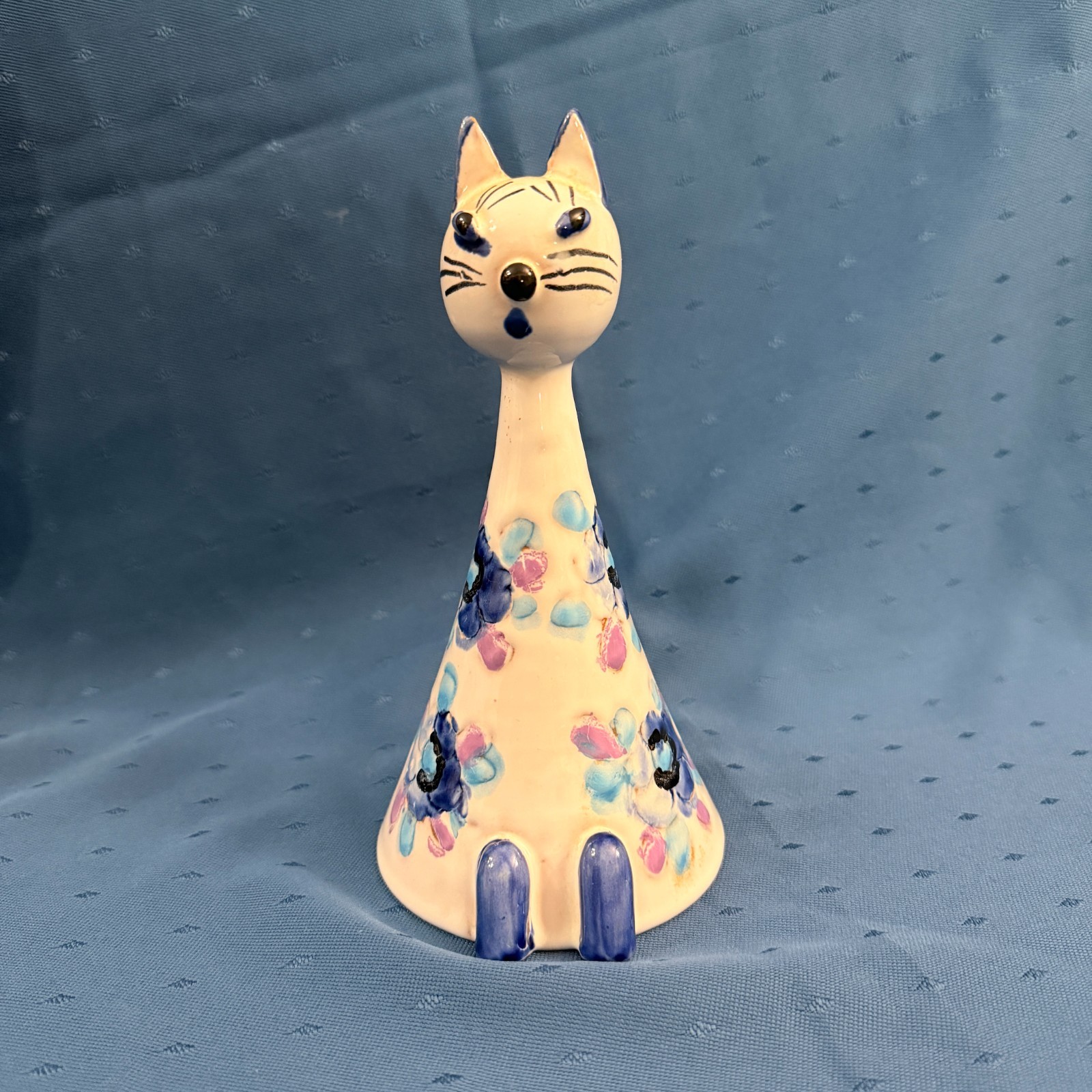 Vintage 1966 Italy Ceramic Cat Coin Bank Hand Painted Floral 7.5 Vintage 1966 Italy Ceramic Cat Coin Bank Hand Painted Floral 7.5