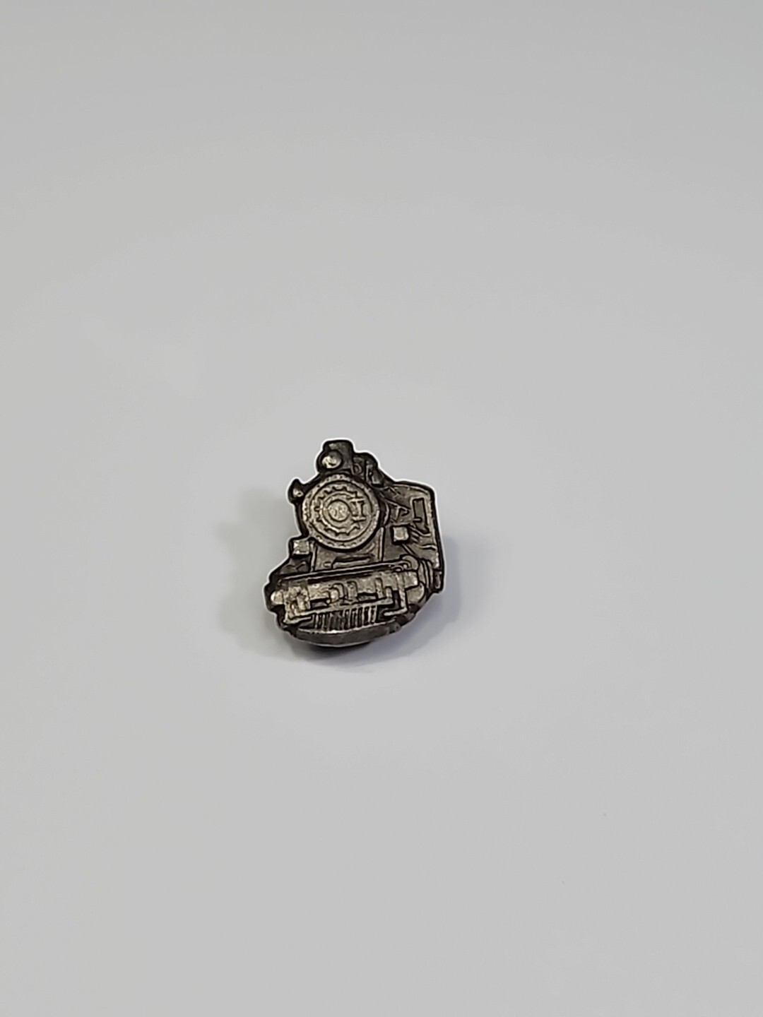 Train Engine Tie Tack Lapel Pin Silver Color Matte Finish Intricate Detailing