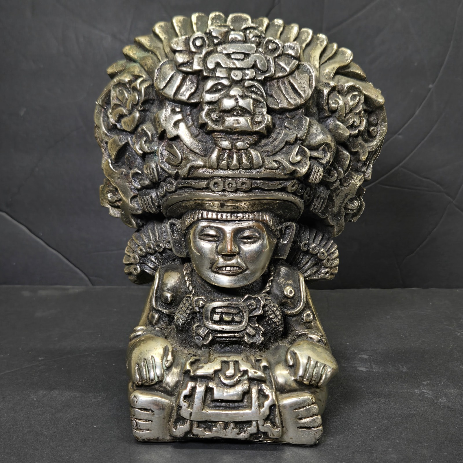 Vintage 1989 D’Argenta Silver Plated Aztec Mayan God Figurine Mesoamerica Statue