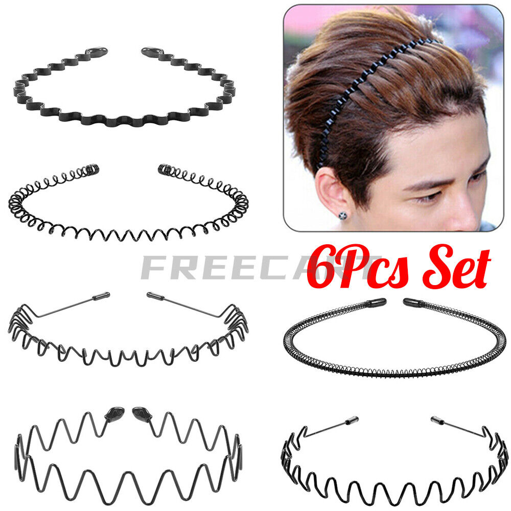 6Pcs Metal Hair Headband Wave Style Hoop Band Comb Sports Hairband Men Women US