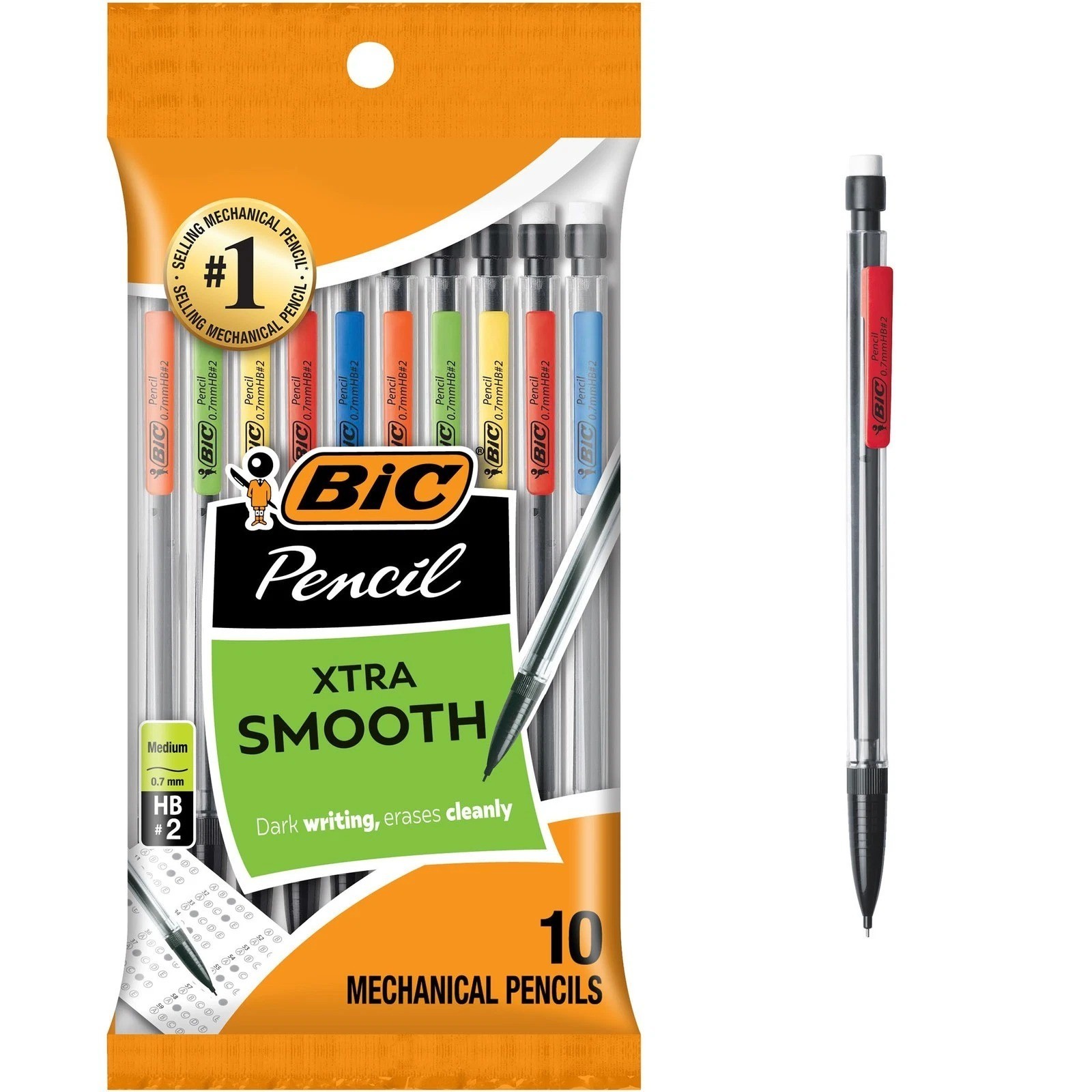BIC Xtra-Smooth Mechanical Pencils 0.7mm No. 2 HB Erasers 10 Count