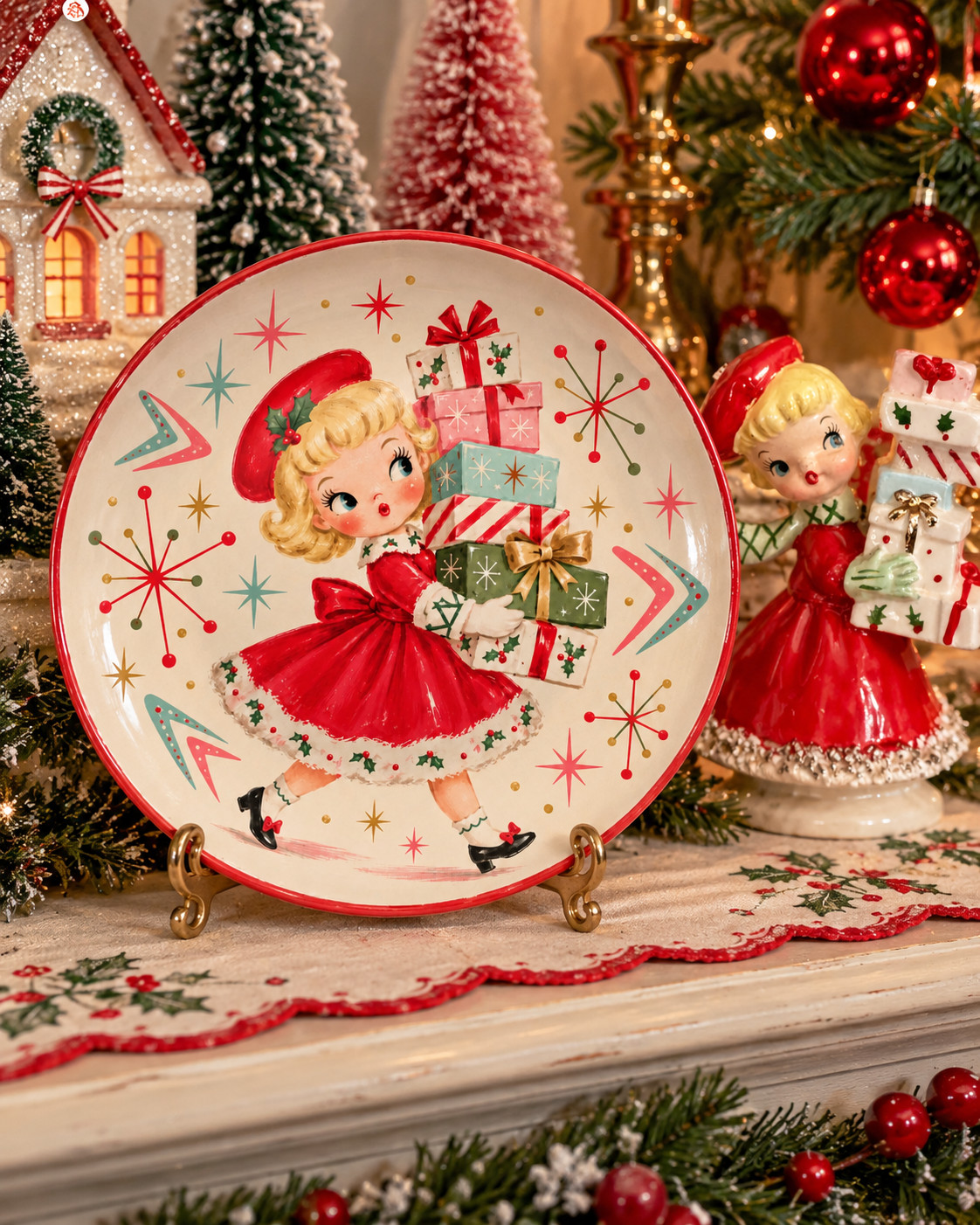 SHOPPING Girl Vintage Holt Howard Inspired 1950s Christmas Plate 50s Pixie Xmas