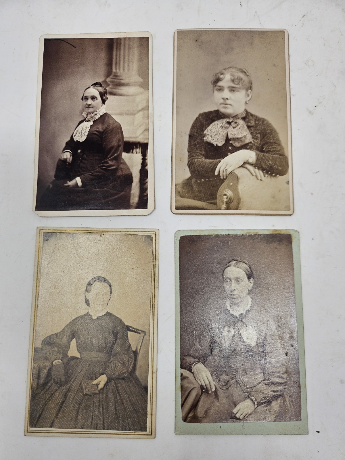 4 Antique 1800s   Women CDV Photo Card – Original Sepia  Portrait Photography