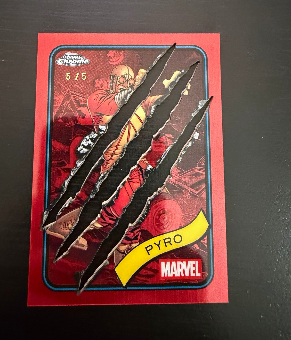 Topps 2025 Topps Chrome Marvel Pyro red Parallel claw color match book end 5/5