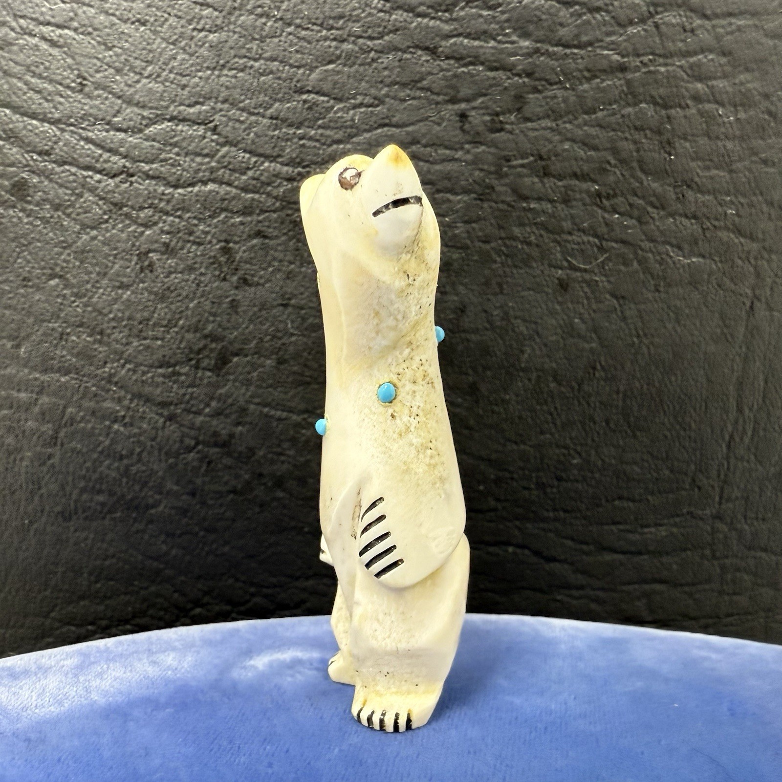 Arnie Calavazza Zuni Fetish Polar Bear Turquoise Standing Signed Antler Vintage