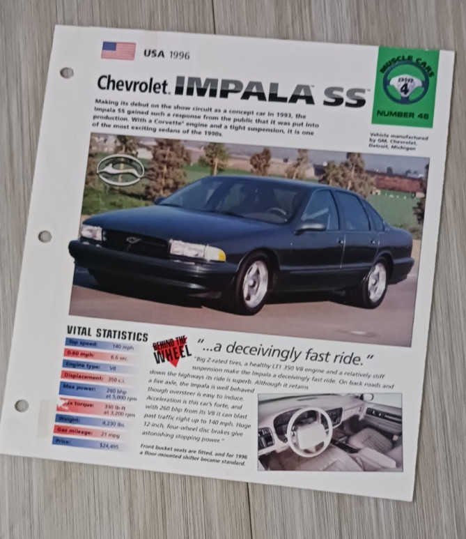 1996 CHEVROLET Chevy IMPALA SS SPEC SHEET/Brochure