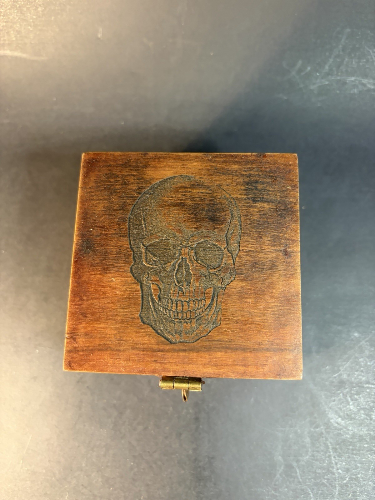 Small Wooden Skull Carved Trinket Box 2.5” X 3.25” -scratch