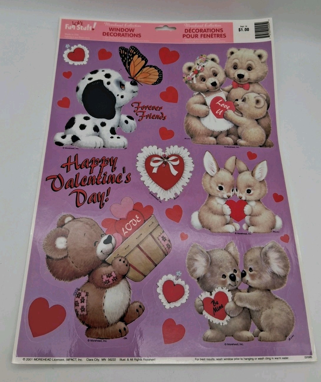 NOS Vtg Morehead Window Decorations Clings Valentine\'s Day 2001 Forever Friends