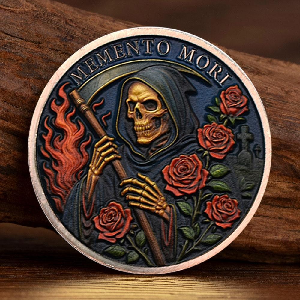 Memento Mori Skull Rose Commemorative Coin gold  Crow Cross Collectible Coin