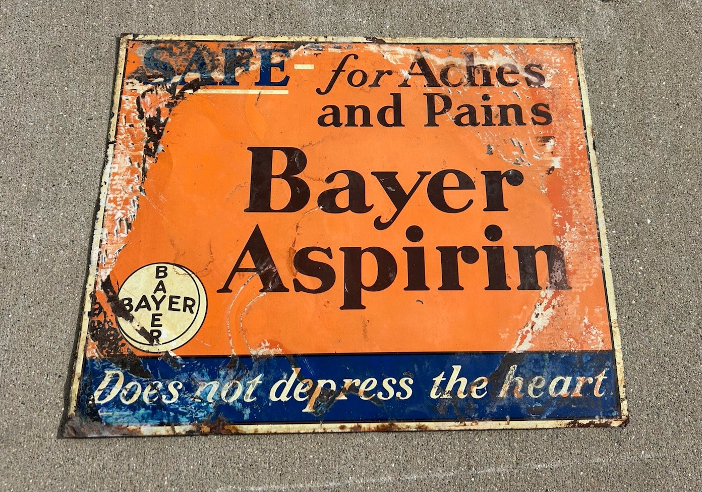 Original  Old Antique Tin Bayer Aspirin Metal Advertising  Sign 18 By 15