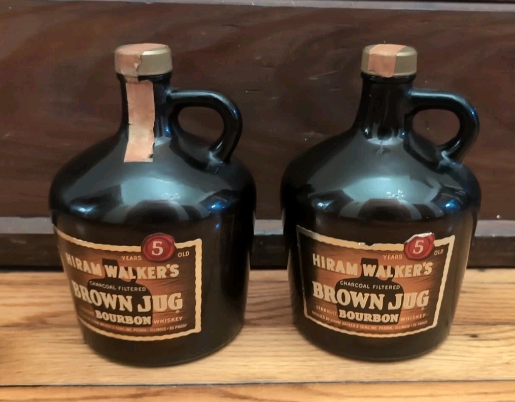 Set Of 2 Hiram Walkers Brown Jug Straight Bourbon Whiskey Tax Stamps - See Pics