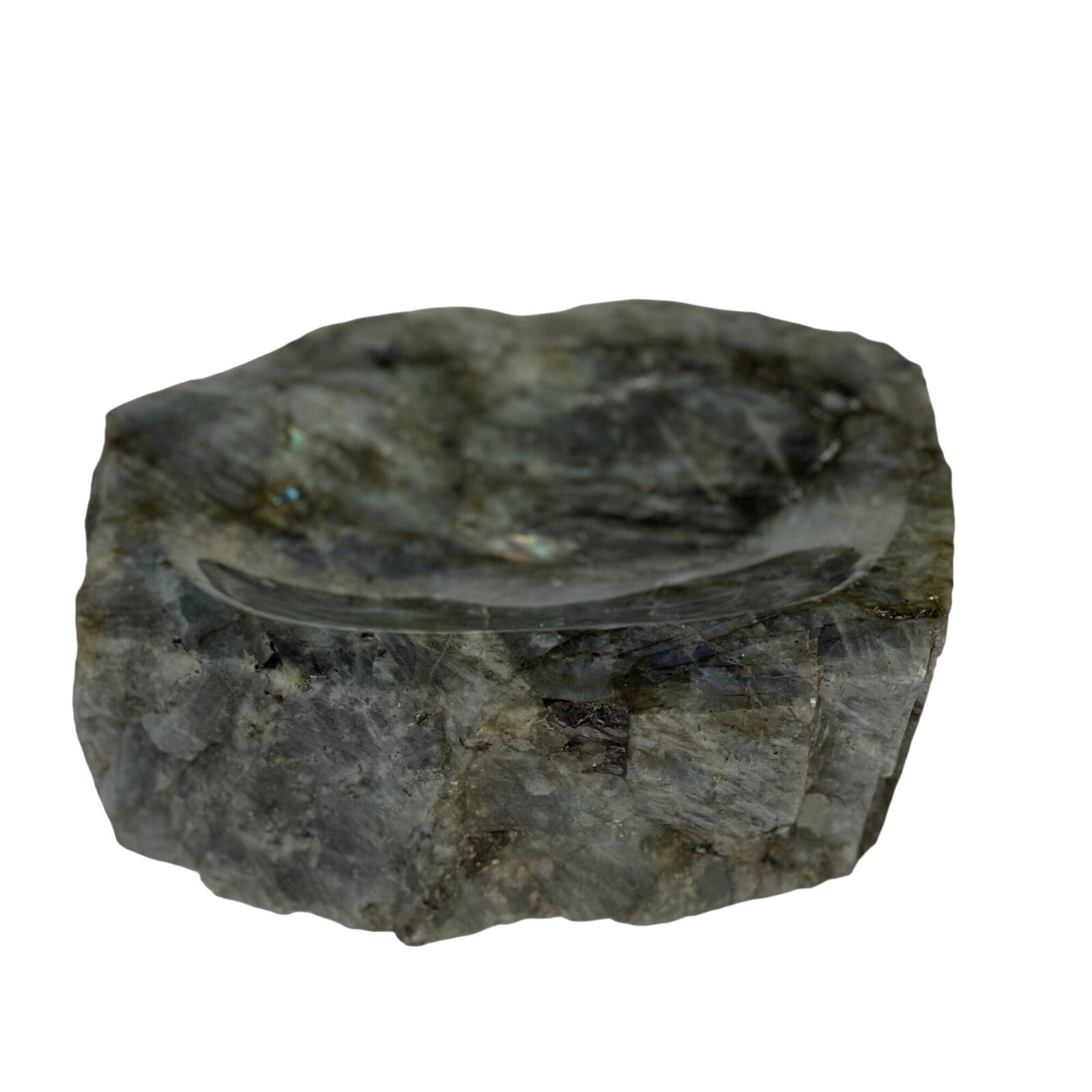 Labradorite Gemstone XL Geode Bowl Polished Dish Rough Base Crystal Decor, 5 lbs