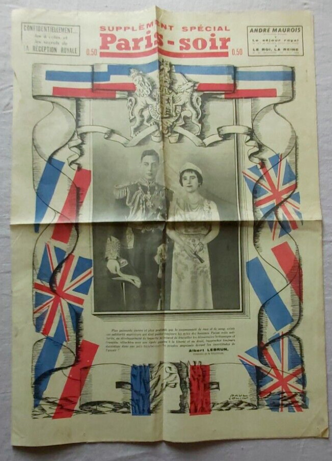PARIS EVENING 1938 GRANDPARENTS OF CHARLES III ROYAL VISIT TO PARIS ELISABETH II
