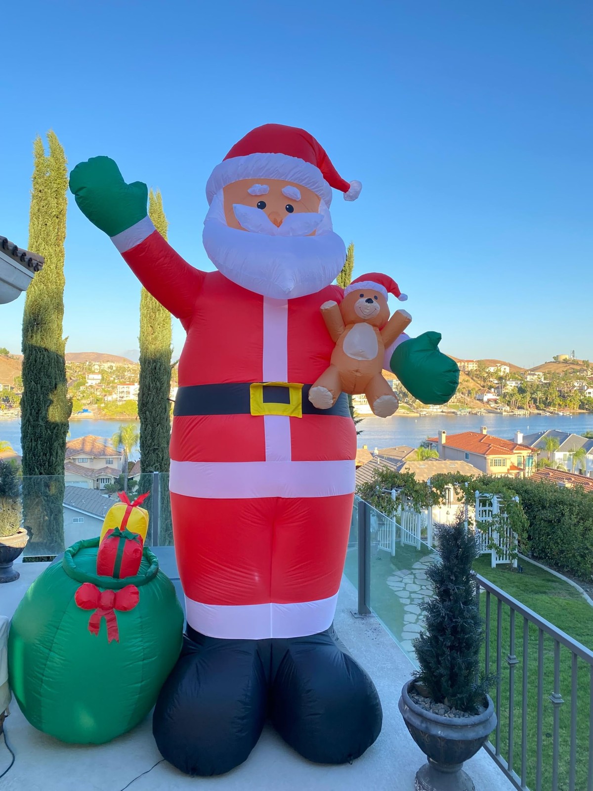 Impact Select 11.8 FT Christmas Inflatable Santa Green Gift Bag Teddy Bear