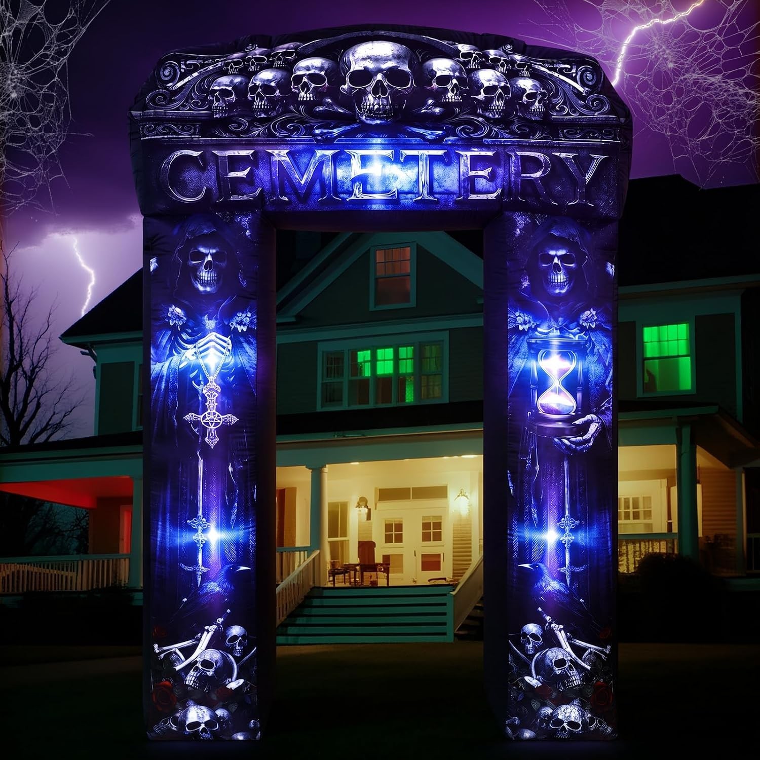 8 Ft Inflatable Halloween Arch Decoration - Blow up Gothic Cemetery Archway Outd