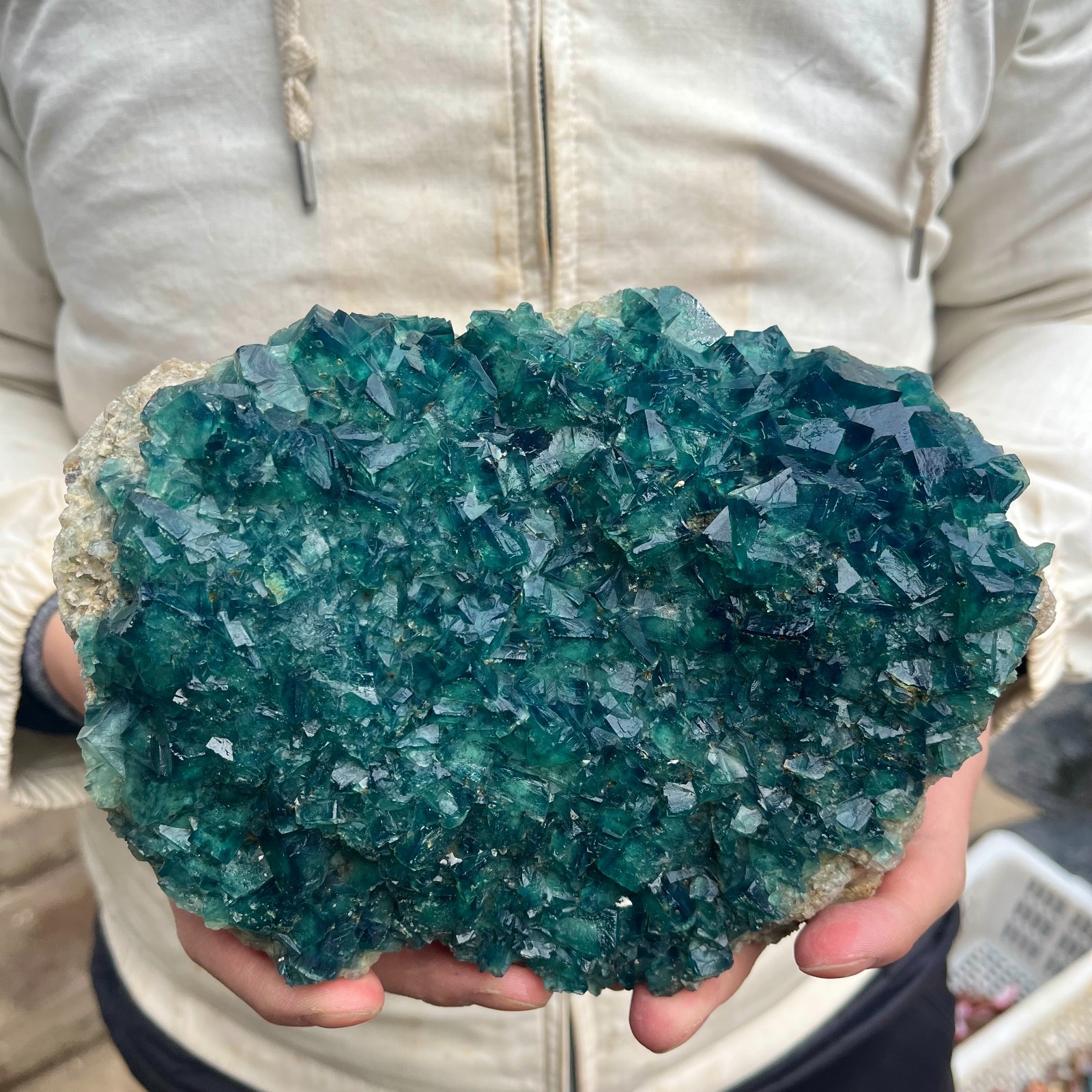 6.6LB  Natural cubic green fluorite crystal cluster rough mineral specimen