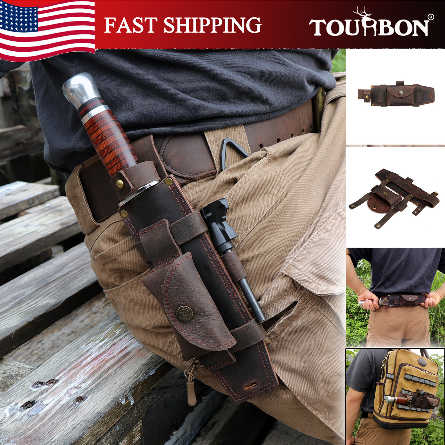 TOURBON Survival Tracker Knife Sheath Belt Holster Horizontal Tool Pouch Gift US