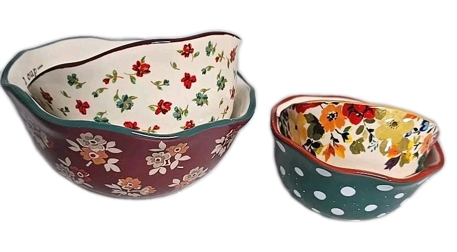 Pioneer Woman ~ Set of Four (4) Measuring Cups ~ Harvest Pattern ~ Stoneware
