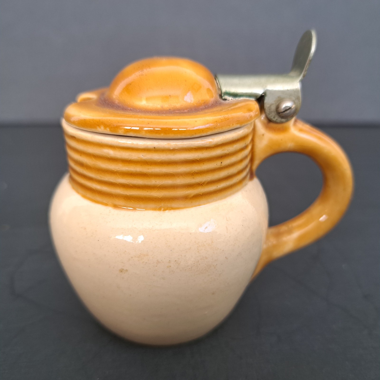 Vintage Villeroy & Boch Mettlach Petite Mustard Condiment Jar 3”x 3 1/2” Germany