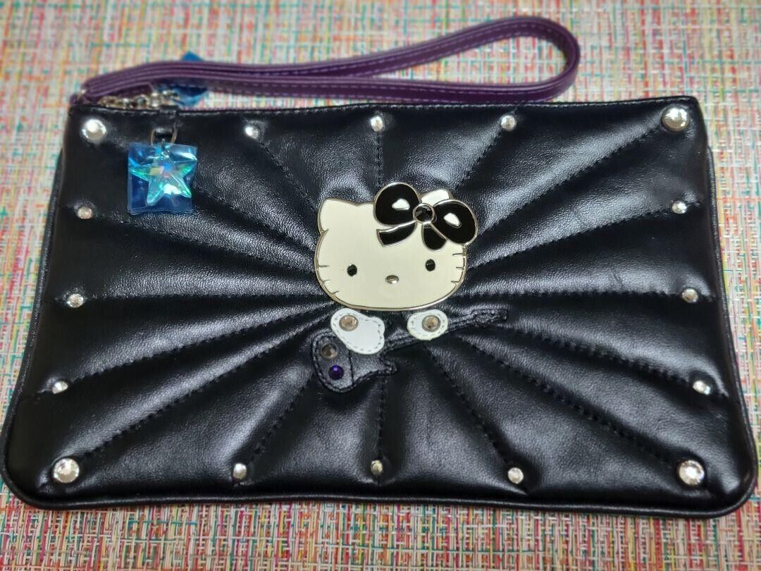 Hello Kitty Swarovski Collaboration Rock Poach Black Leather Limited Rare