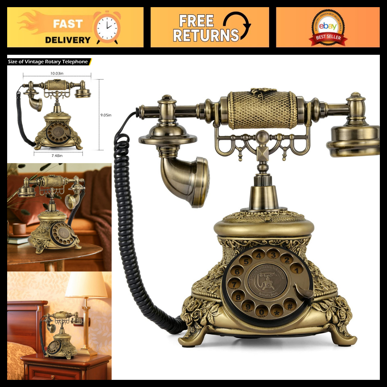 Antique Rotary Telephone Vintage Old Fashioned Phone Collectible Home Decor