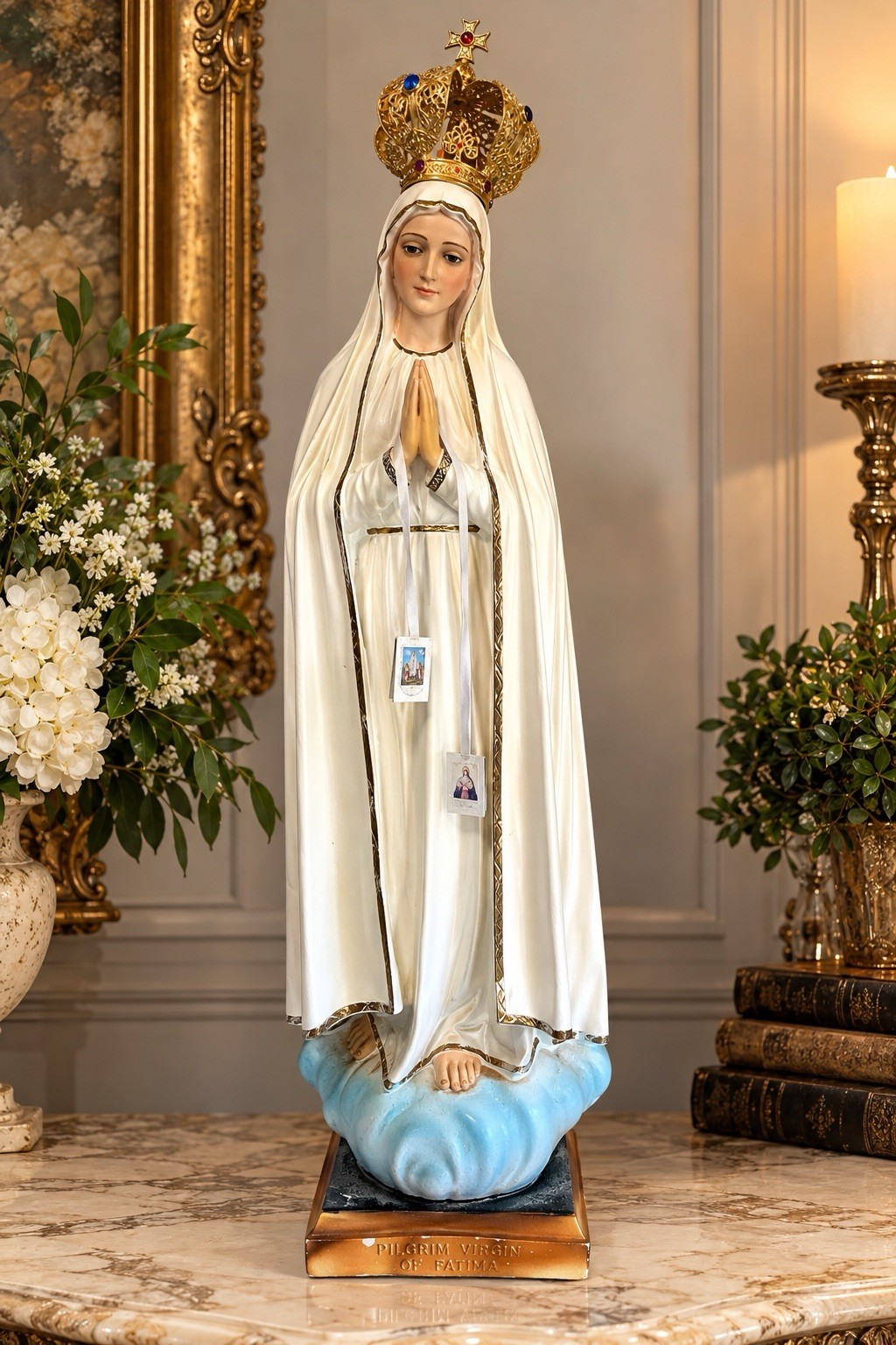 Large 30” Pilgrim Virgin of Fatima Statue Our Lady Mary Jeweled Crown Catholic