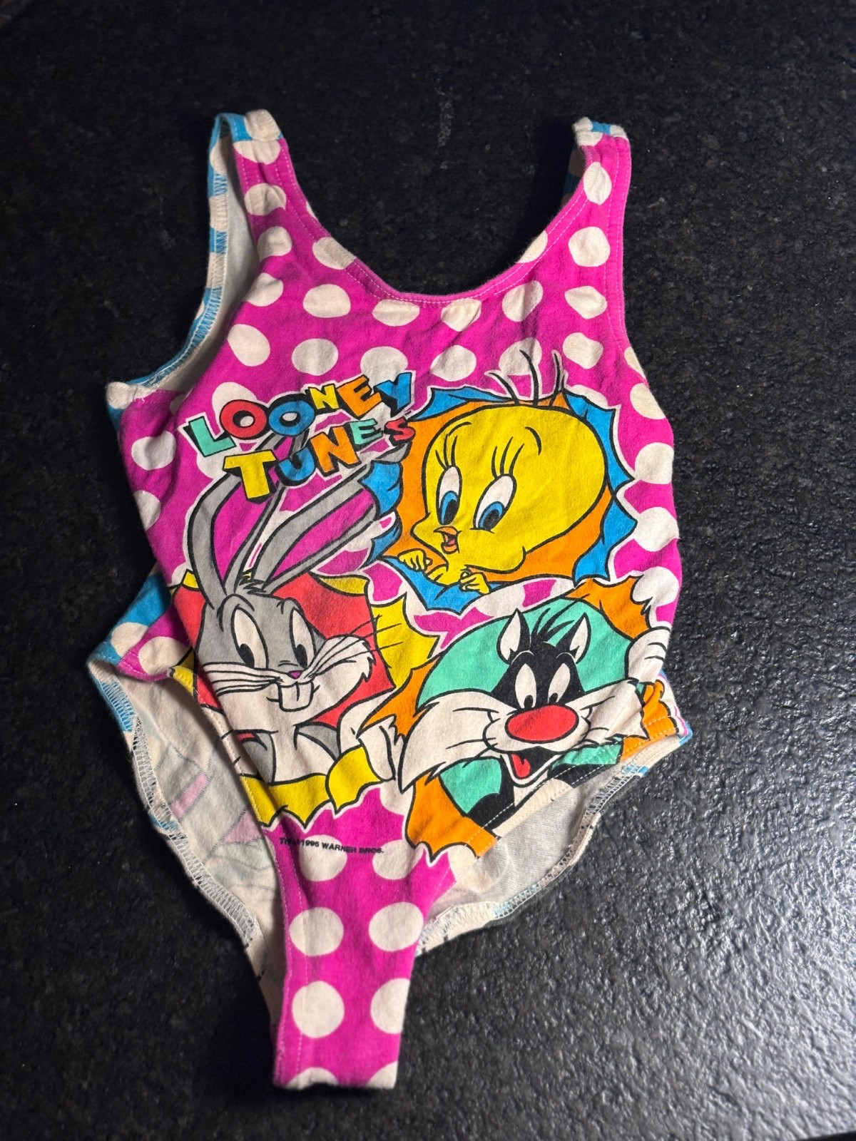 vintage 1990s Warner Bros. Studio Store Looney Tunes pink polka dot one-piece sw