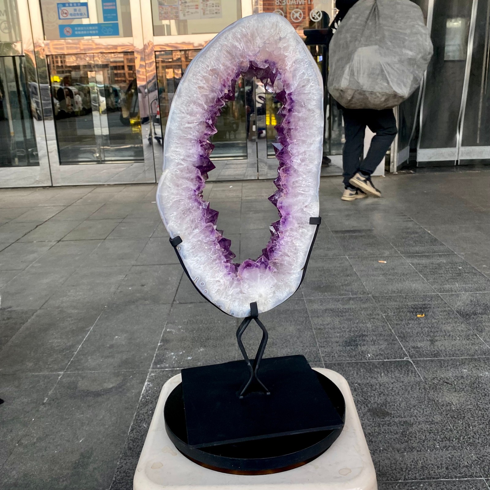 12.43LB Natural amethyst hole quartz cluster crystal Coarse slice pecimen