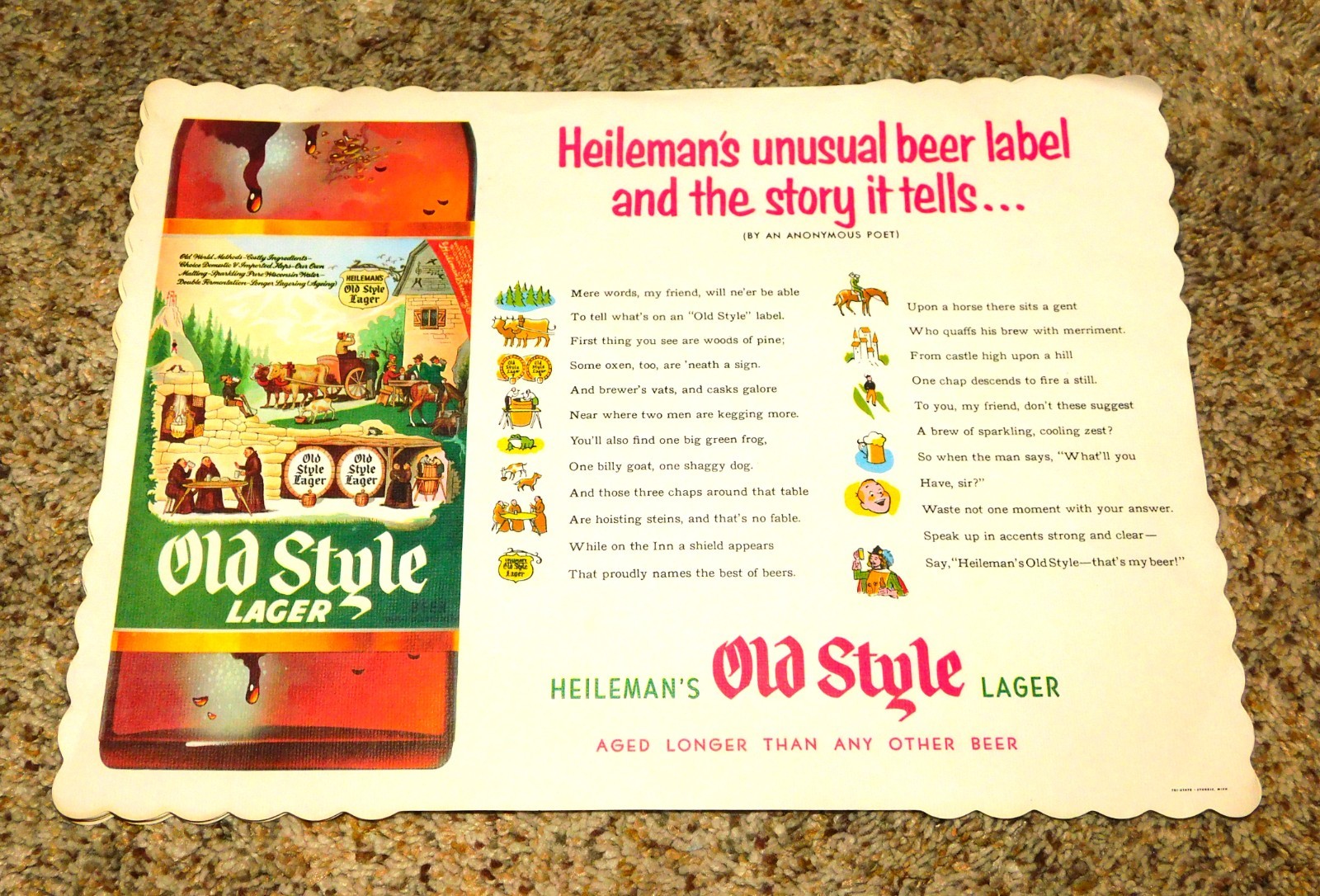 Lot Of (10) 1940s HEILEMAN\'S OLD STYLE BEER Paper Place Mat Mats (EX+)