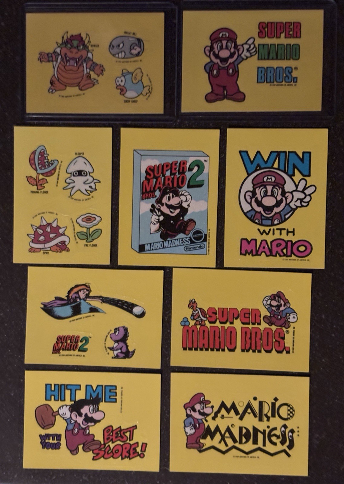 1989 Topps Nintendo Super Mario Bros., 9 Sticker Cards Unpeeled NEAR MINT
