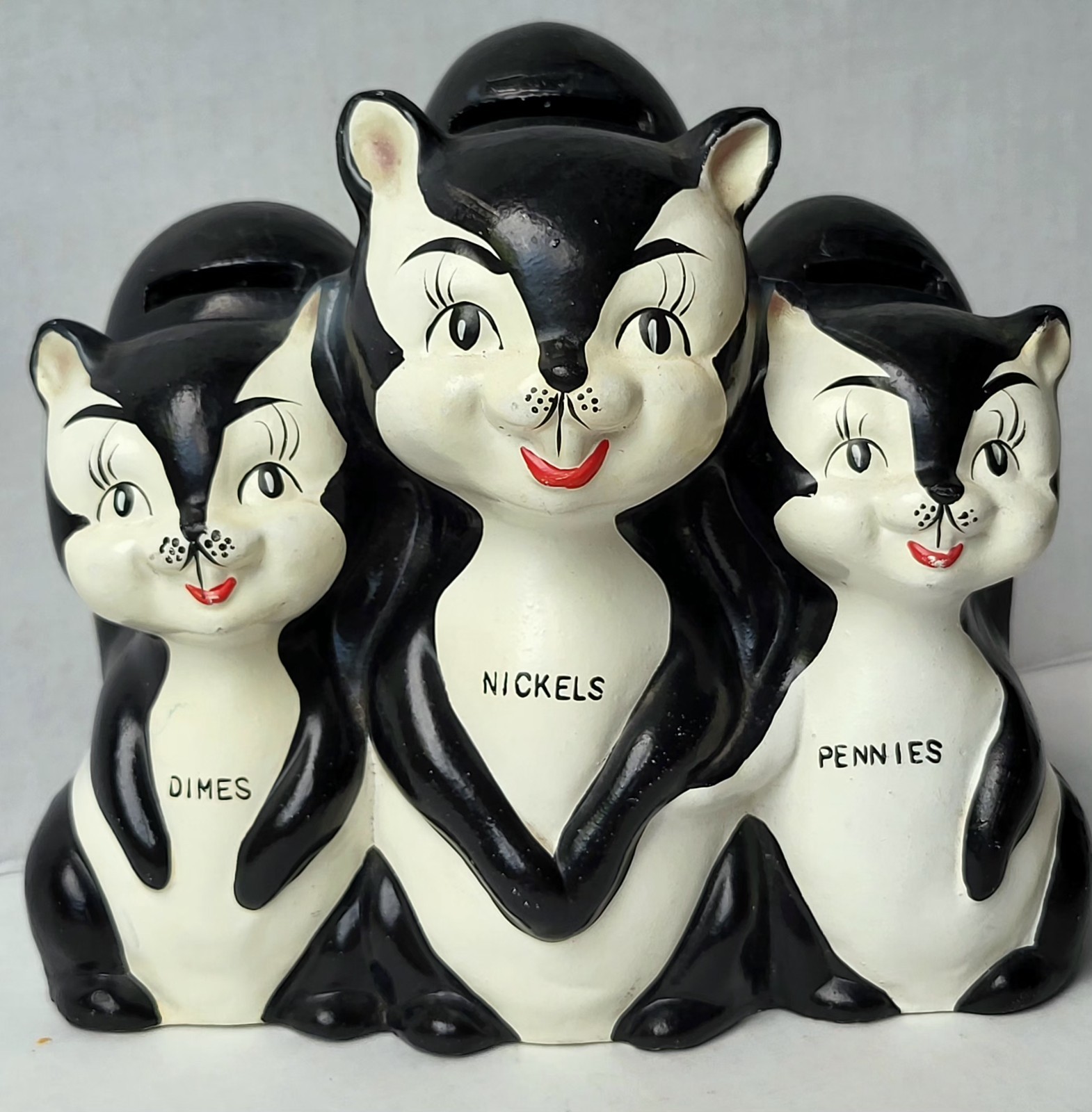 Vtg Rare Coin Bank 3 Skunks Chalkware Salesman Sample Quinco
