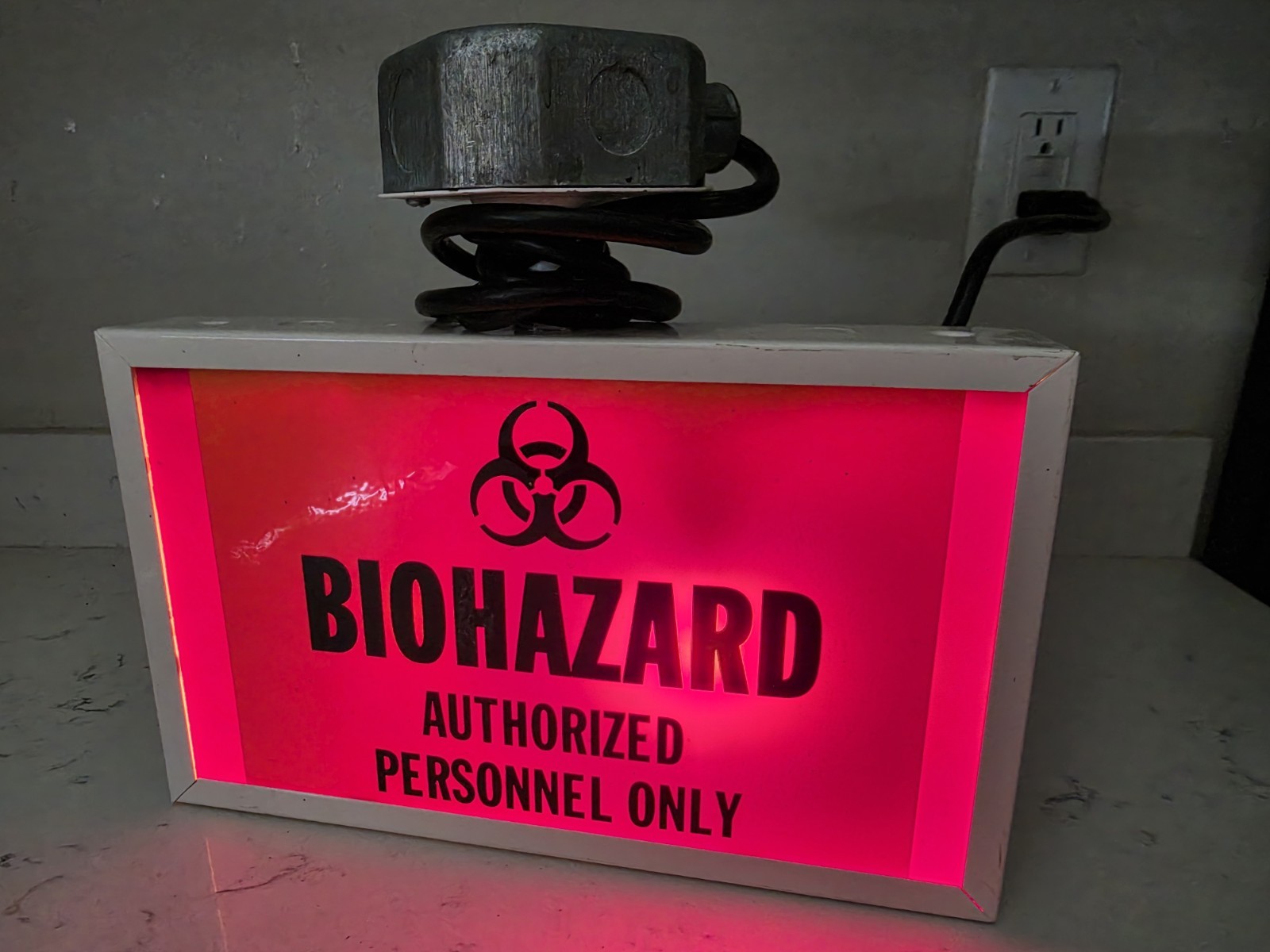 Custom Made Industrial Biohazard Authorized Personnel Only Lighted Box Sign EUC 