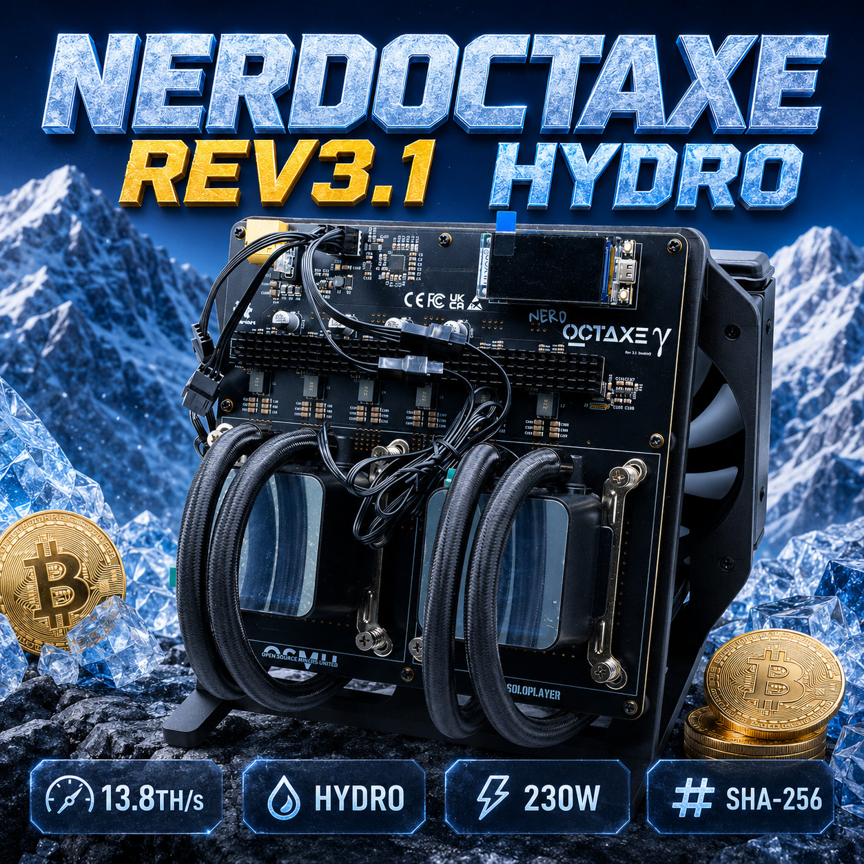 2026 13.8TH/s NerdOCTAxe Rev3.1 Hydro Bitcoin Miner BM1370 SHA256 BTC Solo Miner